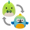 Peluche Squishmallows 2 en 1 de 13 cm Danny le dinosaure vert/Baptise l’ara bleu et jaune