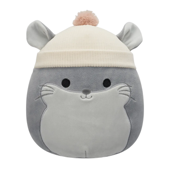 Peluche Squishmallows de 20 cm Camilo le chinchilla gris au bonnet tricoté beige