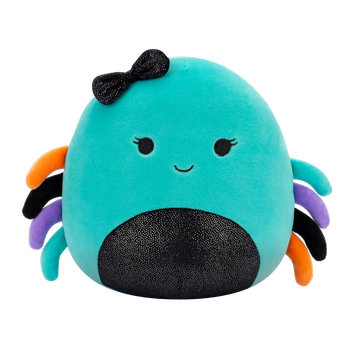 Peluche Squishmallows de 20 cm Cheryl l'araignée sarcelle au ventre et au nœud pailletés
