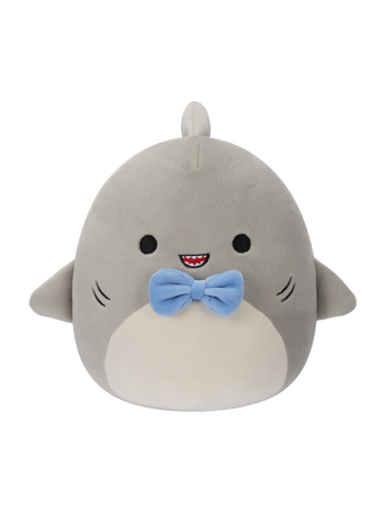 Peluche Squishmallows de 20 cm Gordon le requin gris avec nœud papillon bleu
