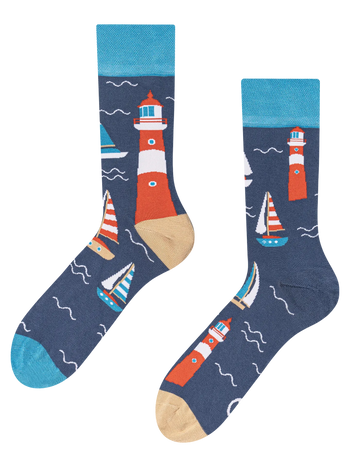 Chaussettes rigolotes en fibres de bambou Phare et bateaux à voile