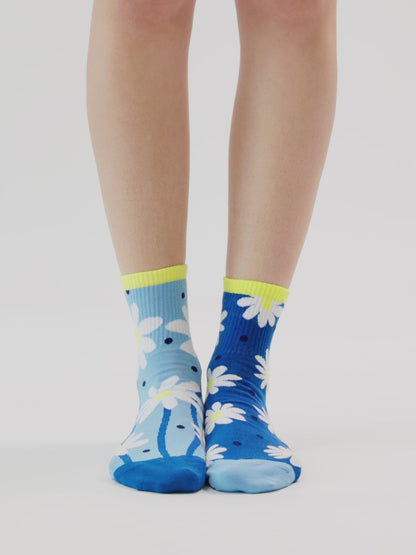 Chaussettes mi-mollet rigolotes Marguerites et points