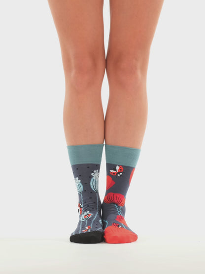 Chaussettes rigolotes Coccinelles et fleurs de pavot